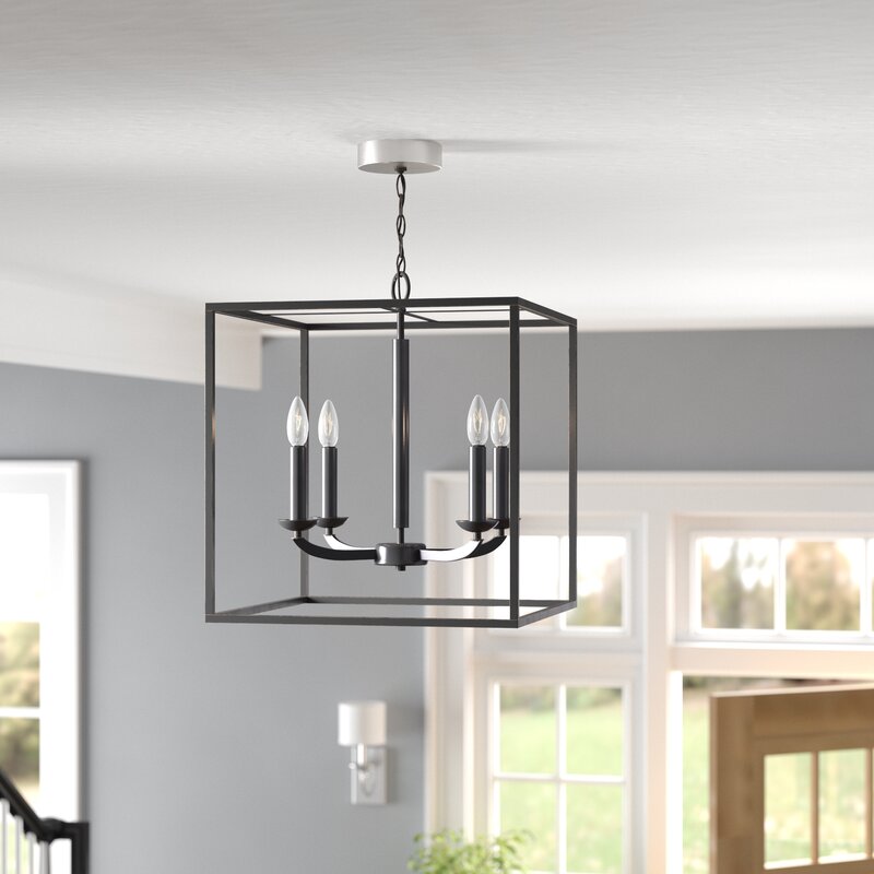 rectangle chandelier with cloth amber shade